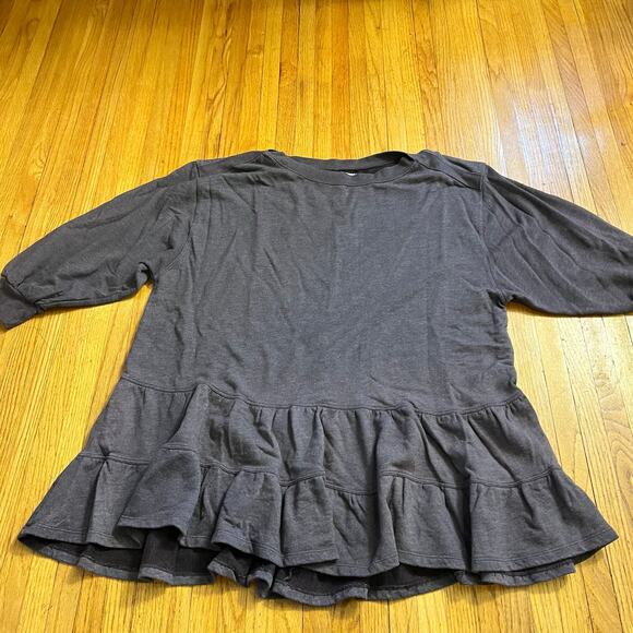 Free People We The Free Sweatshirt Womens Medium Purple Peplum Ruffle Oversize - Picture 1 of 7